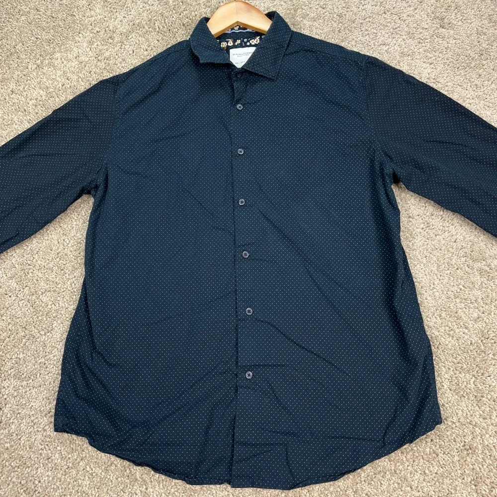 Denim & Flower Button Down Shirt Mens Large Blue Polka Dot Flip Cuff Ricky Singh - Picture 3 of 9